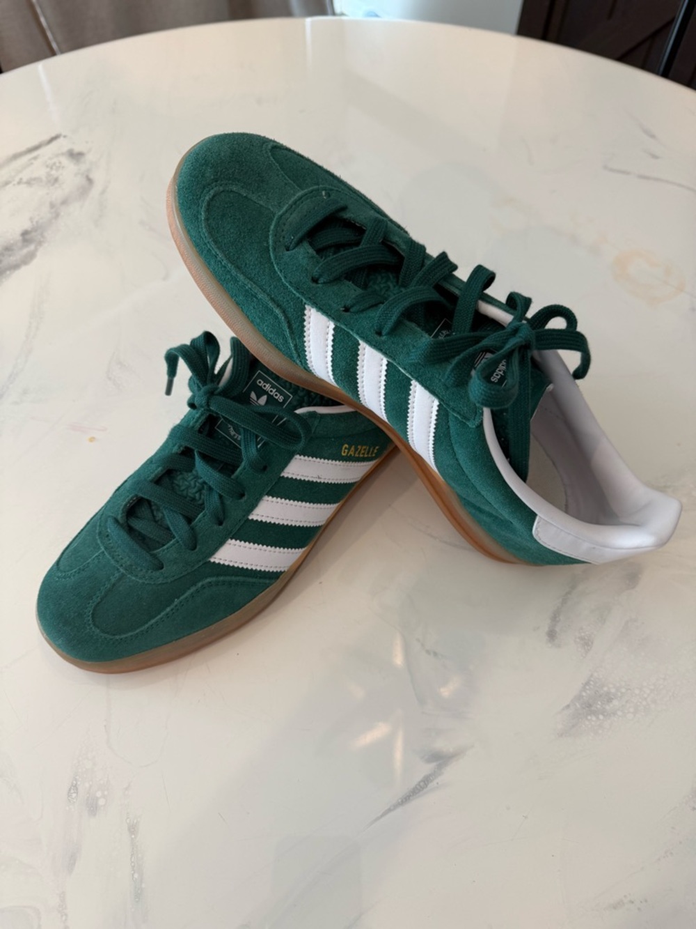 Adidas Green Suede Gazelle with White Stripes